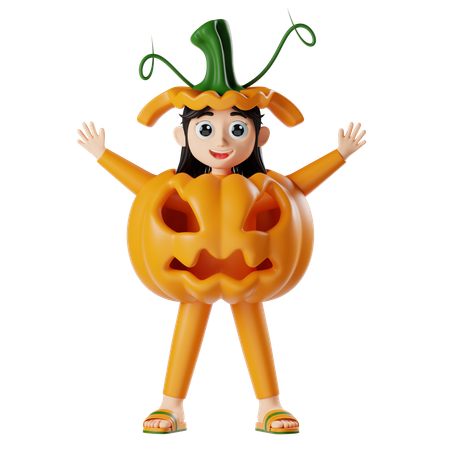 Chica con disfraz de calabaza para Halloween  3D Icon
