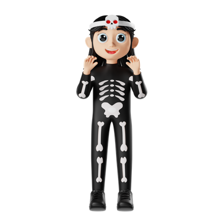 Chica con disfraz de calavera para Halloween  3D Icon