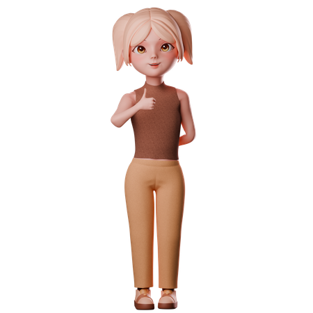 Chica con el pulgar hacia arriba  3D Illustration