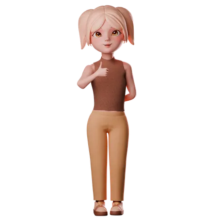 Chica con el pulgar hacia arriba  3D Illustration