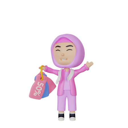 Chica con etiqueta de descuento  3D Icon
