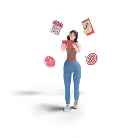 Chica con gestión de trabajo  3D Icon