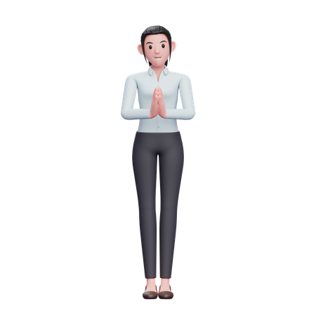 Chica con gesto Namaste  3D Illustration