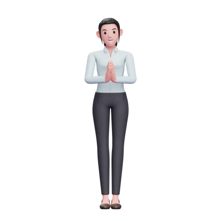 Chica con gesto Namaste  3D Illustration