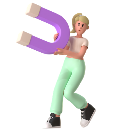 Chica con imán haciendo público objetivo  3D Icon