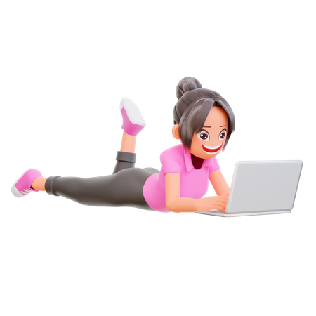 Chica con laptop estudiando en un curso en línea  3D Icon
