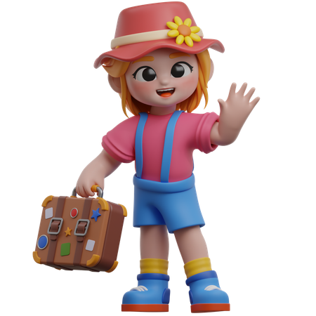 Chica con maleta de viaje  3D Icon