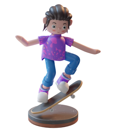 Chica con patineta  3D Icon