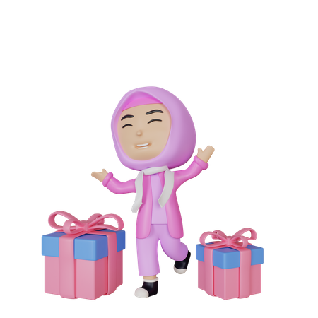Chica con regalos  3D Icon