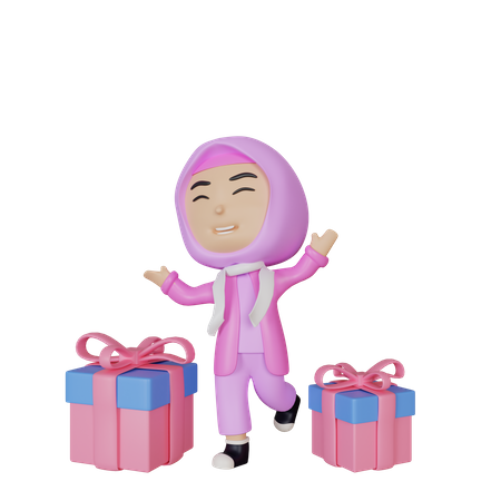 Chica con regalos  3D Illustration