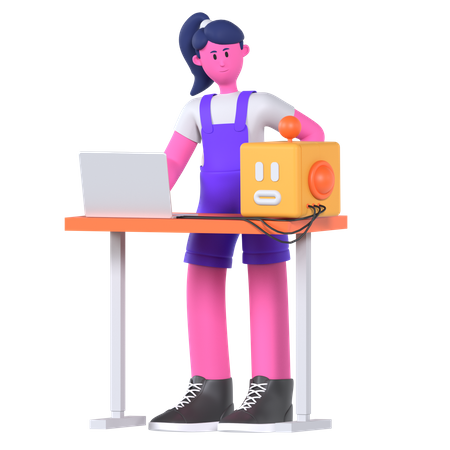 Chica con robot ai  3D Icon
