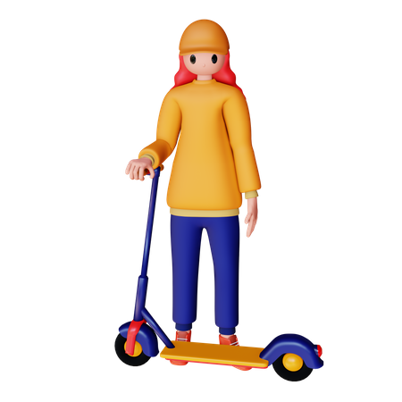 Chica con scooter eléctrico  3D Illustration