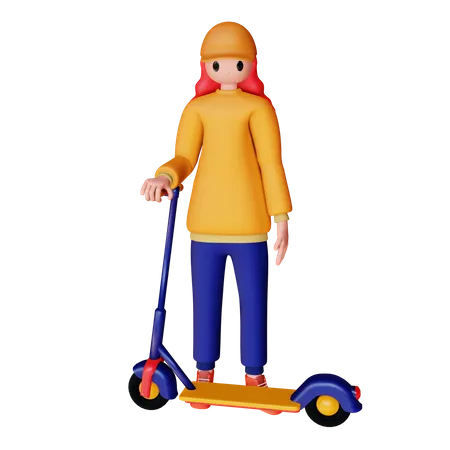 Chica con scooter eléctrico  3D Illustration