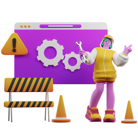 Chica con sitio web en mantenimiento  3D Icon