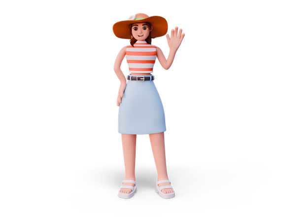 Chica con sombrero saludando con la mano  3D Icon