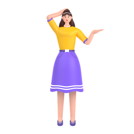 Chica confundida cogidos de la mano en pose de cintura  3D Icon