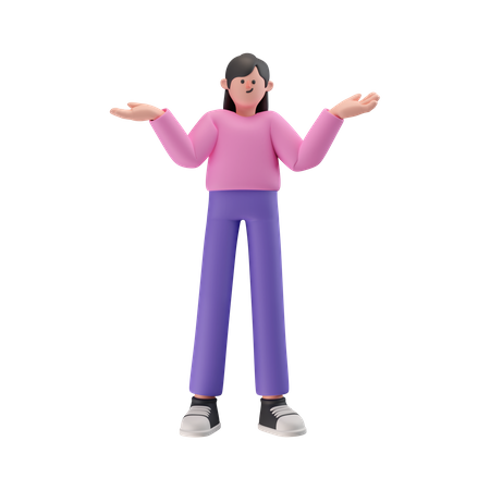 Chica confundida cogidos de la mano en pose de cintura  3D Icon