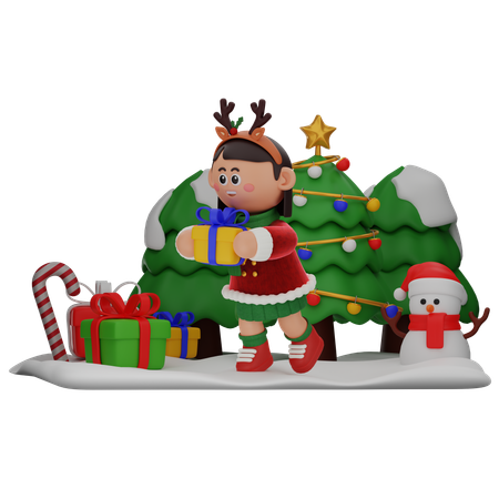 Chica corriendo con regalo  3D Icon