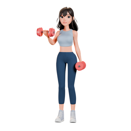 Chica de gimnasio haciendo ejercicio en el gimnasio Entrenamiento de fuerza  3D Illustration