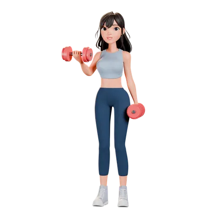 Chica de gimnasio haciendo ejercicio en el gimnasio Entrenamiento de fuerza  3D Illustration