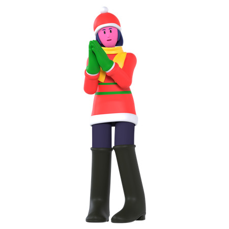 Chica De Navidad Con Traje De Invierno  3D Icon