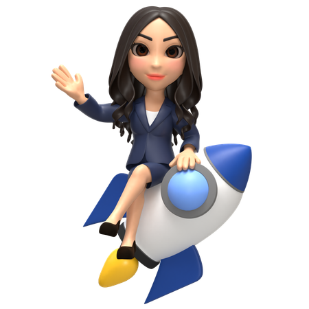Chica de negocios exitosa en cohete  3D Icon