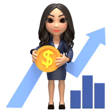 Chica de negocios sosteniendo un diagrama gráfico  3D Illustration