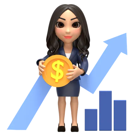 Chica de negocios sosteniendo un diagrama gráfico  3D Illustration