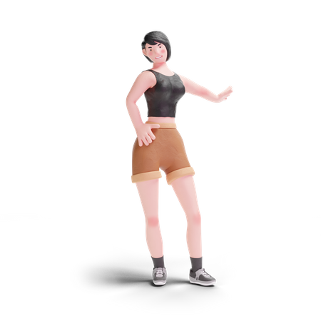 Chica de pelo corto de pie posando  3D Icon