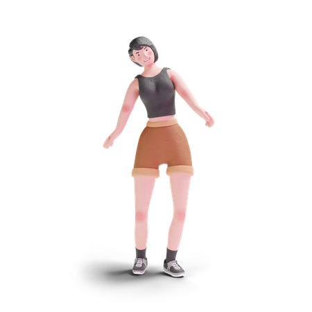 Chica de pelo corto de pie posando  3D Icon