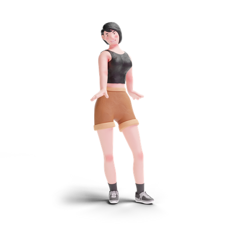 Chica de pelo corto de pie posando  3D Illustration