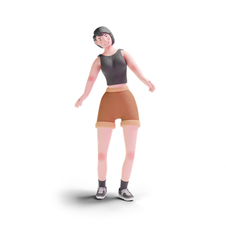 Chica de pelo corto de pie posando  3D Illustration