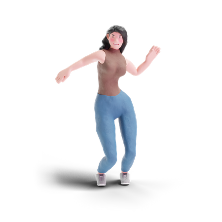 Chica de pelo largo bailando  3D Illustration