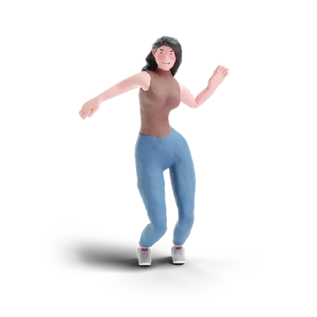 Chica de pelo largo bailando  3D Illustration