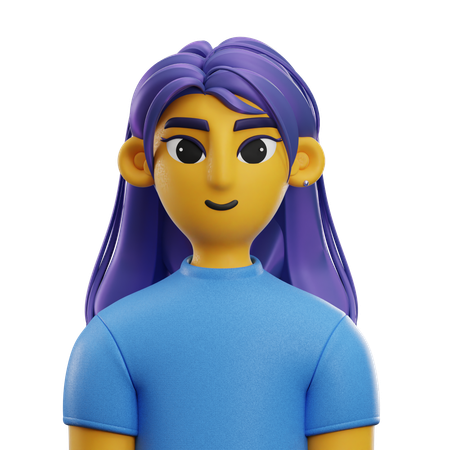 Chica de pelo largo con camiseta  3D Icon