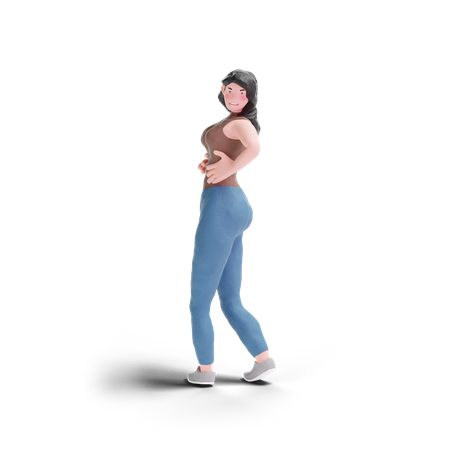 Chica de pelo largo posando femenina  3D Illustration