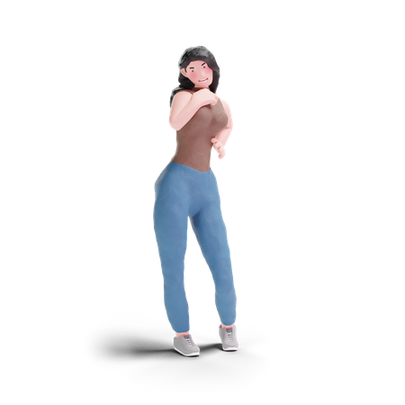 Chica de pelo largo posando femenina  3D Illustration
