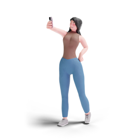 Selfie de chica de pelo largo usando un teléfono inteligente  3D Illustration