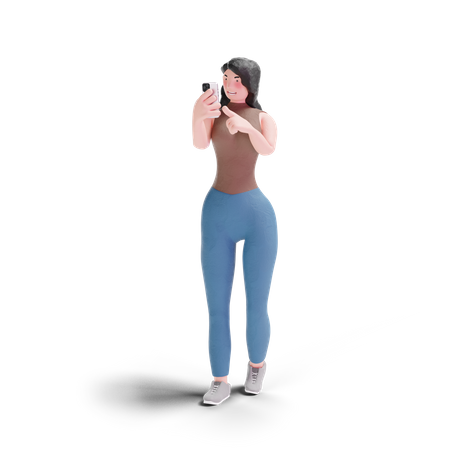 Chica de pelo largo usando el teléfono  3D Illustration