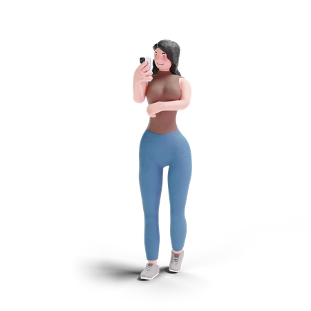 Chica de pelo largo usando teléfono inteligente  3D Illustration