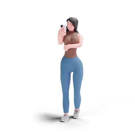 Chica de pelo largo usando teléfono inteligente  3D Illustration