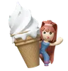 Chica parada al lado de un helado grande