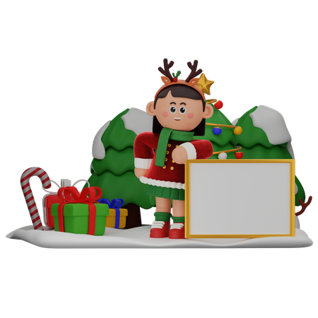 Chica De Pie Cerca De La Pizarra  3D Icon