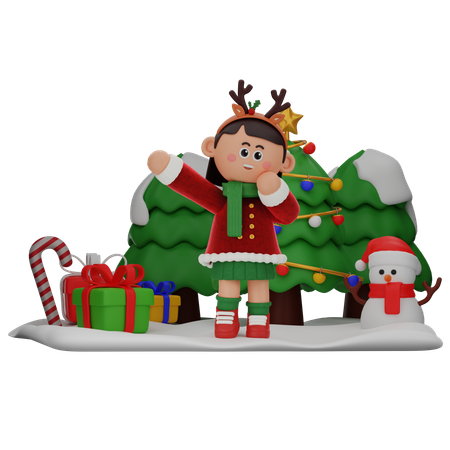 Chica de pie con cara feliz  3D Icon