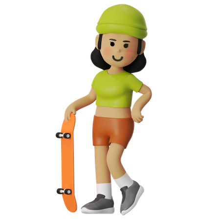 Chica de pie con patineta  3D Icon