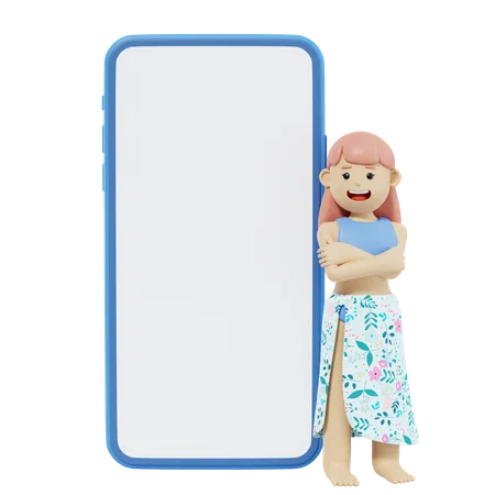 Chica de pie con teléfono inteligente  3D Illustration