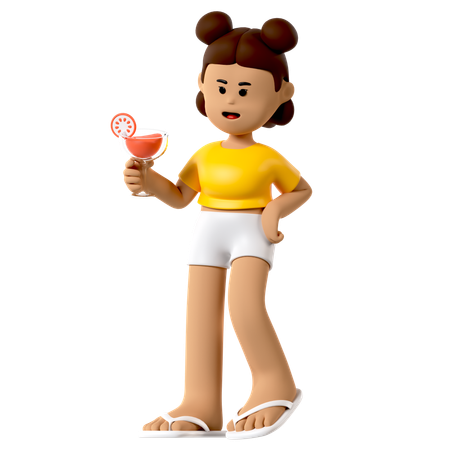 Chica de playa bebiendo cóctel  3D Icon