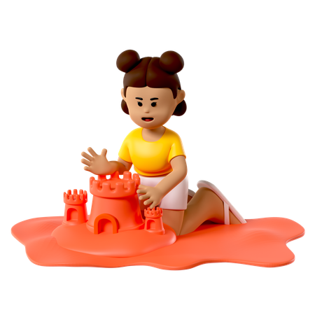 Chica de playa con castillo de arena  3D Icon