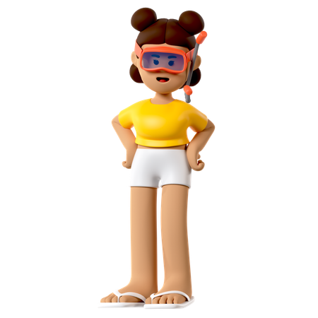 Chica de playa con gafas de snorkel  3D Icon