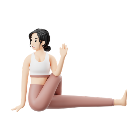 Chica de yoga haciendo torsión sentada  3D Illustration